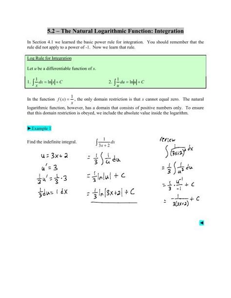 Section 5.2 The Natural Logarithmic Function: Integration .